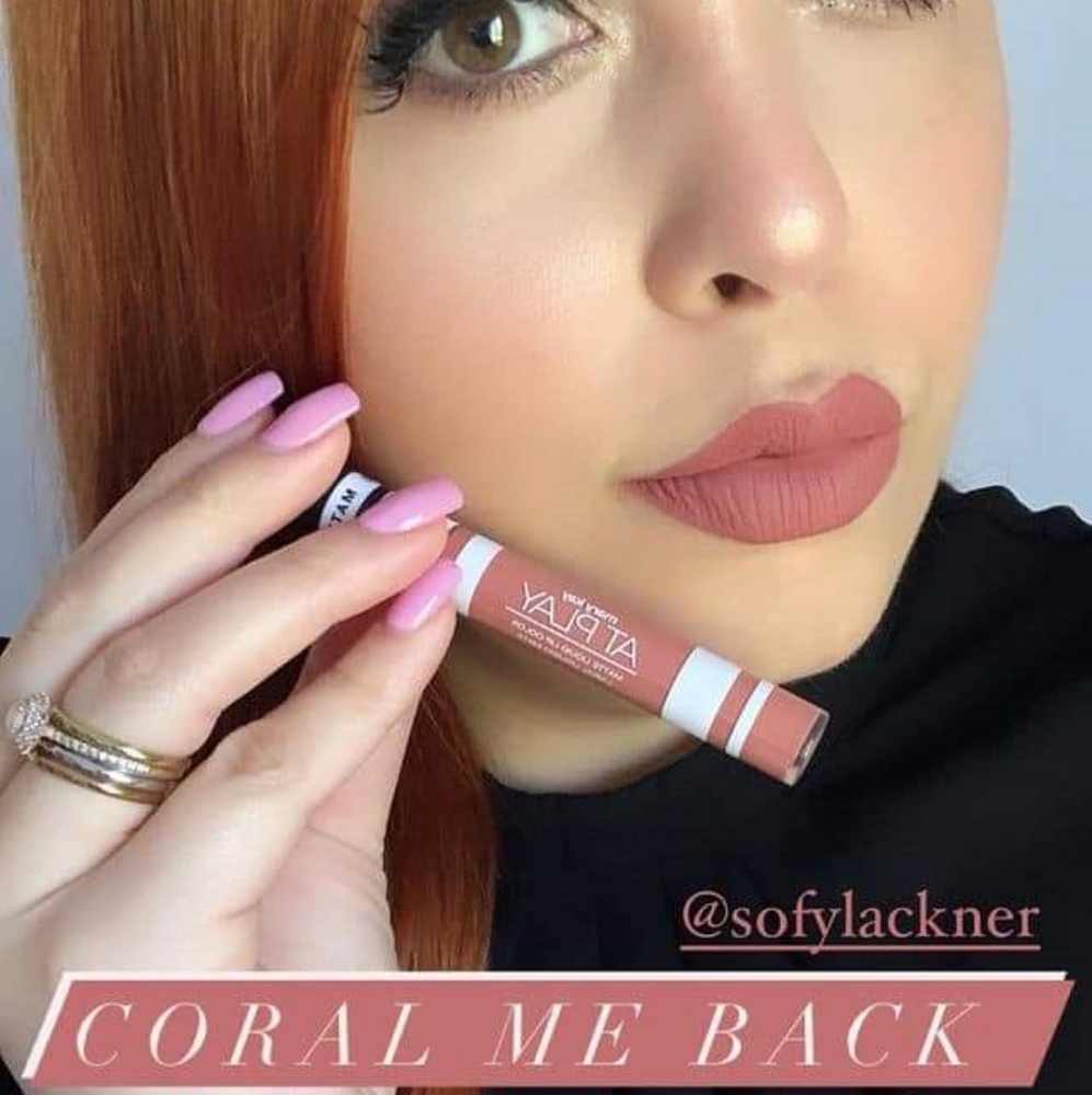 Mary Kay At play liquid lipstick in Coral me back.